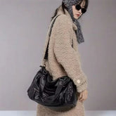 Ingvn Gothic Handbags for Women Design Black Punk Underarm Motorcycle Shoulder Bag Fashion Pu Leather Casual Messenger Bag