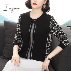 Ingvn - Print Patchwork O-neck Long Sleeved Skinny T-shirt Top Fashion Casual Elegant Popularity Wild Spring Autumn New Women's Clothing