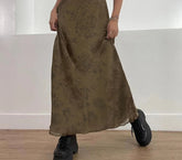 y2k Vintage A-line Skirt Retro Floral Print Loose Patchwork Long Skirts for Women Harajuku Casual Low Rise Ladies Bottoms