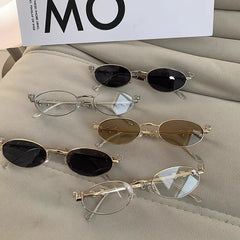 INGVN Metal Oval Shades Women Men Rhinestone Diamonds Sunglasses 2024 Unisex Bling Eyeglasses Frames Uv400 Fashion Eyewear Glasses