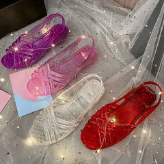 Ingvn Sandals for Women with Low Heels Footwear Plastic Ladies Shoes Crystal Summer Outdoor Jelly Pvc Trend Korea on Offer Casual