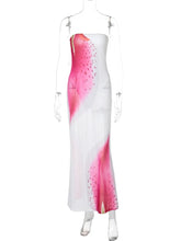 Mesh Floral Print Sexy Maxi Dress For Women Gown Off-shoulder Strapless Sleeveless Backless Bodycon Club Long Dress