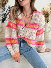 Ingvn - Women's Cardigan Sweater Jumper Chunky Knit Button Color Block V Neck Stylish Casual Outdoor Daily Fall Winter Blue Fuchsia One-Size