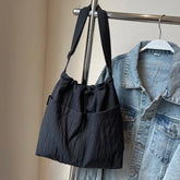 Ingvn Simple Pleated Women's Shoulder Bag Soft Nylon Ladies Crossbody Bags Vintage Large Capacity Female Tote Drawstring Handbags