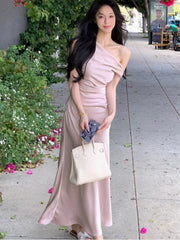 Vintage Elegant Evening Party Dresses Women Summer Solid Fashion Korean Y2k Design Dress Female Irregular Slim Casual Clothing
