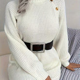 Turtleneck Solid Sweater Dress, Casual Long Sleeve Bodycon Dress, Women's Clothing