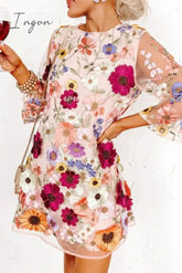Ingvn - Sweet Elegant Color Block Appliques Wrapped Skirt Dresses