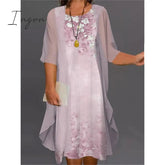 Ingvn - Women's Plus Size Curve Two Piece Dress Floral Round Neck Print 3 4 Length Sleeve Spring Summer Casual Knee Length Dress Casual Daily Dress