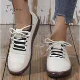 Ingvn - Women's Flats Oxfords Comfort Shoes Hand Stitching Outdoor Daily Flat Heel Round Toe Vintage Casual Minimalism Microfiber Lace-up Solid Color Black White