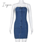Ingvn - Blue Strapless Denim Mini Dress Women Sexy Off Shoulder Backless Y2K Sheath Tube Dresses Streetwear Club Party Outfits