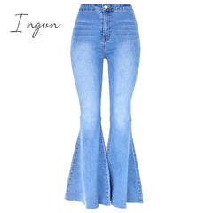 Ingvn - High Quality Women retro high waist jeans spring autumn stretch wash thin wide leg pants flared denim trousers female J034