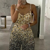 Ingvn - Jumpsuits Overalls New Womens Printed Sleeveless Sexy Strapless Jumpsuit Pants Fashion Straps Sequins Gold Night Evening