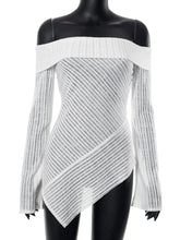 Ingvn Fall Woman Clothing Slash Neck White T-shirts Fashion Off Shoulder Irregular Tee Shirt Streetwear Female See-through Tops