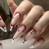 Long Almond Fake Nails Detachable French Ballet Halloween False Nails nail art Full Cover Nail Tips Press On Nails 24pcs