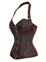 Romantic Jacquard Halter Strapless Corset Body Shaper - Firm Tummy Control, Lace-Up Detail, Push-Up Effect - Womens Lingerie for a Seductive, Sleek Silhouette