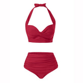 2025 Women's Bikinis Set Solid Color Knot Twist Bikini Swimsuit High Waist Adjustable Strap Two Piece Bathing Swimwear