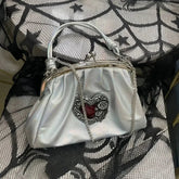 Ingvn Vintage Y2k Womens Handbag Silver Gothic Fashion Chains Casual Shoulder Bag Pu Leather Pleated Original Female Shell Bag