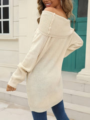 Solid Cable Knit Off Shoulder Knit Dress, Versatile Long Sleeve Sweater Dress For Fall & Winter, Women's Clothing