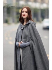 Ingvn - Women's Coat Cloak / Halloween Capes Long Layered Coat Green Black Blue Gray Stylish Christmas Fall Single Breasted Crewneck Loose S M L XL / Winter