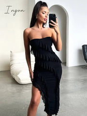 Ingvn - Strapless Ruffles Split Maxi Dress Women New Off-shoulder Sleeveless Bodycon Dresses Elegant Sexy Party Dress Clubwear