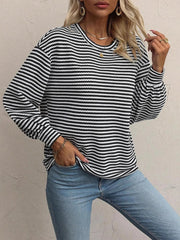 Striped Round Neck Lantern Sleeve Top