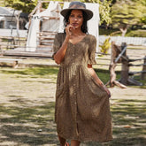 Ingvn - Ladies Vintage Sexy Leopard Print Summer Dress Women Slim Casual High Waist Button Bohemian Women Beach Dress Vestidos Female