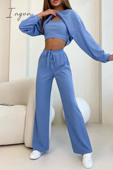 Ingvn - Casual Solid Asymmetrical O Neck Long Sleeve Three Pieces