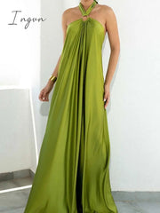 Ingvn - Summer Women Sexy Off Shoulder Beach Long Dress Casual Tie-up Bandage Party Dress Fashion Halter Backless Robe Dresses