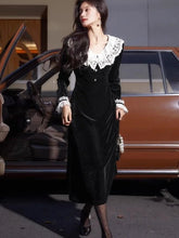 Y2k Vintage Evening Party Velvet Dress Women Franch Elegant Lace Patchwork Black Dresses Autumn Winter Korean Fashion Vestidos