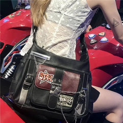 Ingvn Women Y2k Shoulder Bag Fashion Chains Designer Grunge Bags Pu Leather Aesthetic Crossbody Handbags Hiphop Street Style Cool Girl