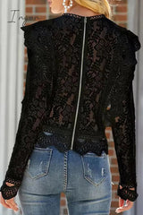 Ingvn - Sexy Solid Lace Zipper O Neck Tops