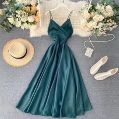 Ingvn - New Summer Women Sexy V Neck High Waist A-line Party Tank Sundress Elegant Bandage Bow Long Dress Vestidos Multicolour