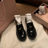 Cowhide version ~ grape mother with gas small gold coin pointed round head thick heel pedal loafers women's thick-soled small leather shoes