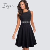 Ingvn - Women Vintage Casual Round Neck A line Summer Elegant Floral Lace Patchwork Sleeveless Tunic Party Swing Dress HA079