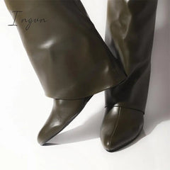 Ingvn - Comfy Leather Hidden Wedge Heel Roman Boots