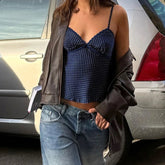 y2k Polka Dot Crop Top Casual Lace Stitching Sleeveless Skinny Strap Tops Women Basic Camisole Streetwear Tees Aesthetic