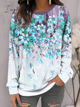 Ingvn - Women's Sweatshirt Pullover Basic Yellow Red Blue Floral Casual Round Neck Long Sleeve Top Micro-elastic Fall & Winter