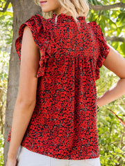Ruffle Sleeve Notched Blouse