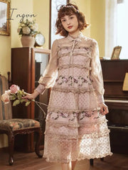Ingvn - Spring Outfits Designer Runway Party Evening Midi Long Dresses For Women Ruffles Embroidery Floral Elegant Traf Chic Ladies Vestidos Femme Robe