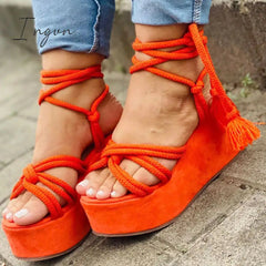 Ingvn - Solid Velvet Ankle Strap Platform Sandals