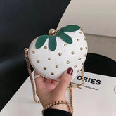 Ingvn - Cute Fruit Strawberry Heart Shape Pu Rivet Mini Fashion Ladies Chain Purse Clutch Bag Shoulder Bag Tote Female Flap Handbag Q5