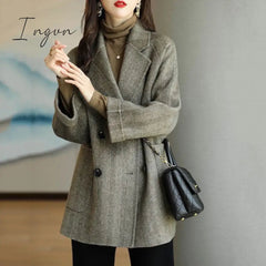 Ingvn - Autumn And Winter New Fashion Women's Jacket Loose Leisure All-Match Western Style High-End Woolen Female Coat