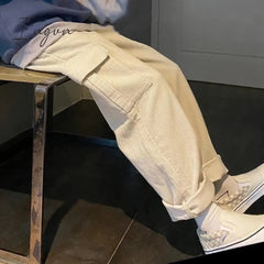 Ingvn - Summer Outfits Trends Women's Cargo Pants Corduroy Wide Leg Pocket Jogger Trousers Autumn Winter Casual Loose Streetwear Harajuku Harem Pant Females