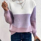 Color Block Boat Neck Pullover Sweater, Casual Long Sleeve Loose Sweater, Women's Clothing