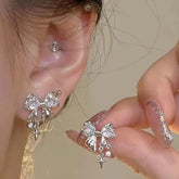 INGVN Y2K Bowknot Zircon Stud Earrings for Women Fashion Korean Silver Color Pink Crystal Personality Earring Girl Party Jewelry Gifts