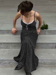 Lace Patchwork Printed Long Dress For Women Summer Slim Fashion V-Neck Spaghetti Backless Dress Female Halter Dresses