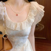 French Style Solid Color Summer Dress Women's Knee-Length Sleeveless Holiday Beach Vacation Skirt Short Flounce Sleeve