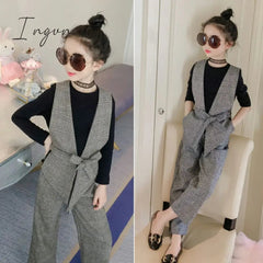 Ingvn - Teenage Girls Clothing Set 12 13 14 Years Spring Plaid Vest T-shirts Pants 3pcs Suit for Girls Clothes Fashion Kids Costume