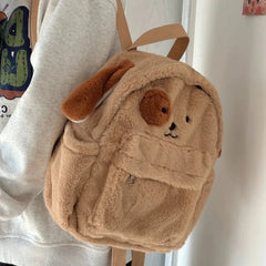 Ingvn Cute Puppy Womens Backpack Plush Brown Fluffy Cartoon Sweet Kawaii School Backpack Students Casual Daily Fashion New Bag