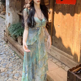 French Simple Dreamy Halter Neck Puffy Short Dress Slimming Empire Waist Mini Skirt Polyester Fiber Regular Sleeveless Dress